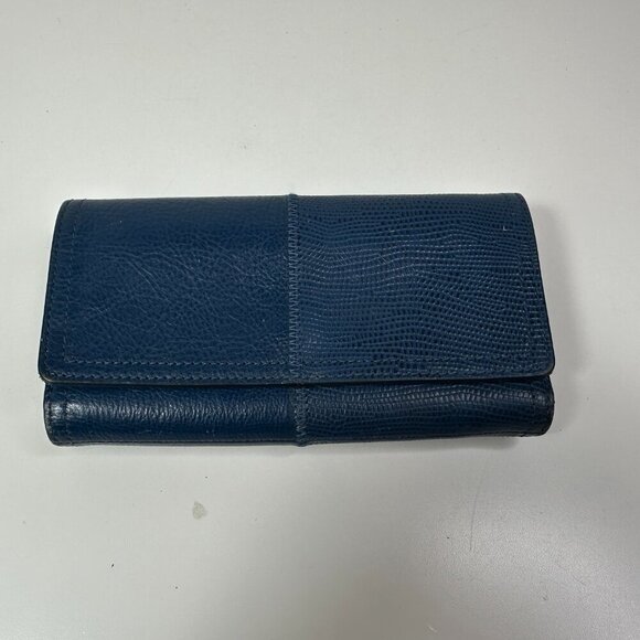 FOSSIL Navy All Genuine Leather Trifold Wallet Billfold Clutch - Picture 5 of 12